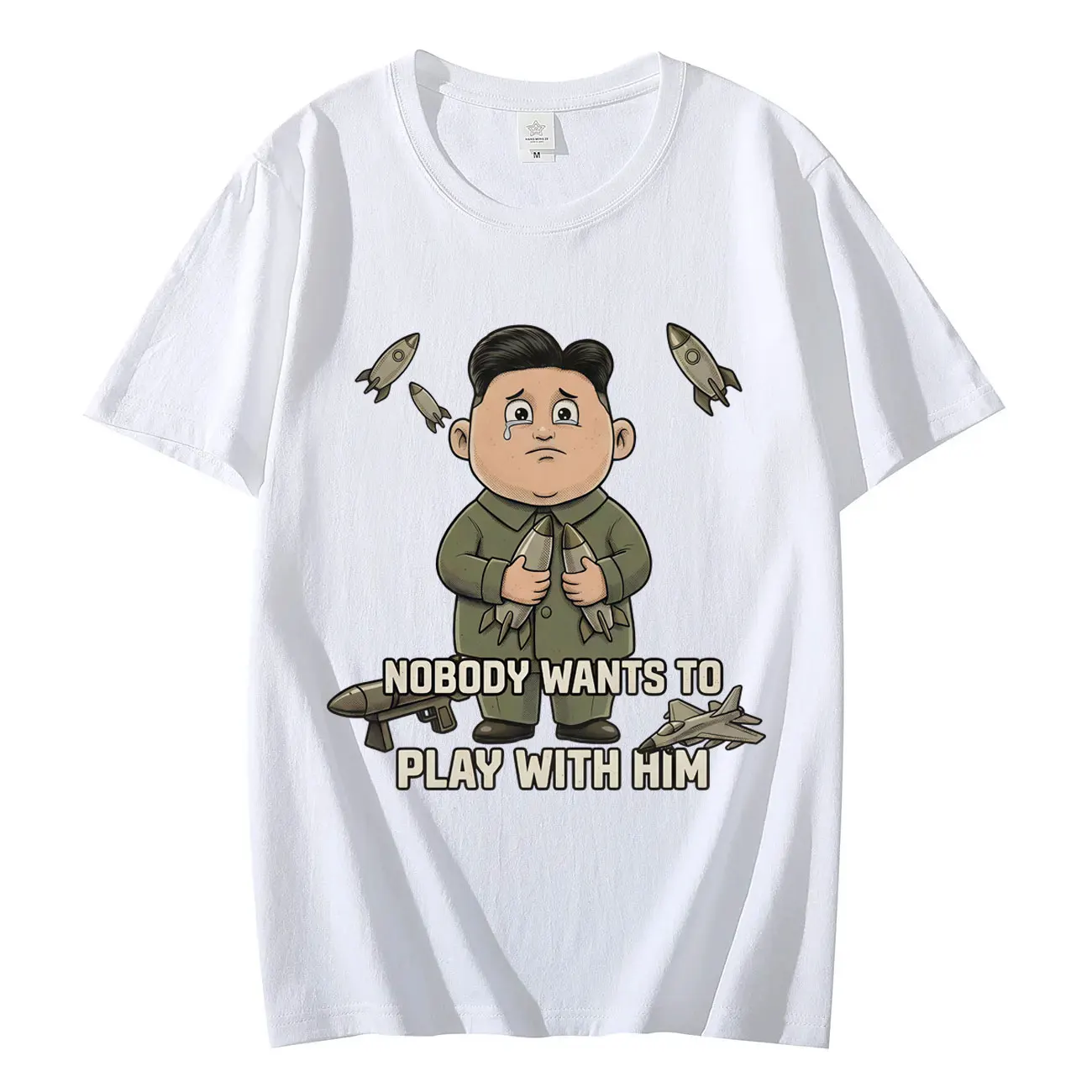 

Sad Leader and Missiles Funny Meme T Shirt High Street Fashion Trend Short Sleeve T-shirts Men Women Casual Loose Cotton T-shirt