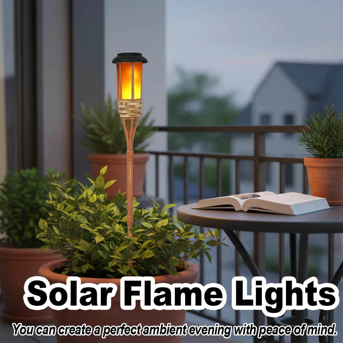 Solar Flickering Flame Torch Light Bamboo Decorative Lights Powered Lawn Patio Outdoor Landscape Waterproof Garden Pathway Porch