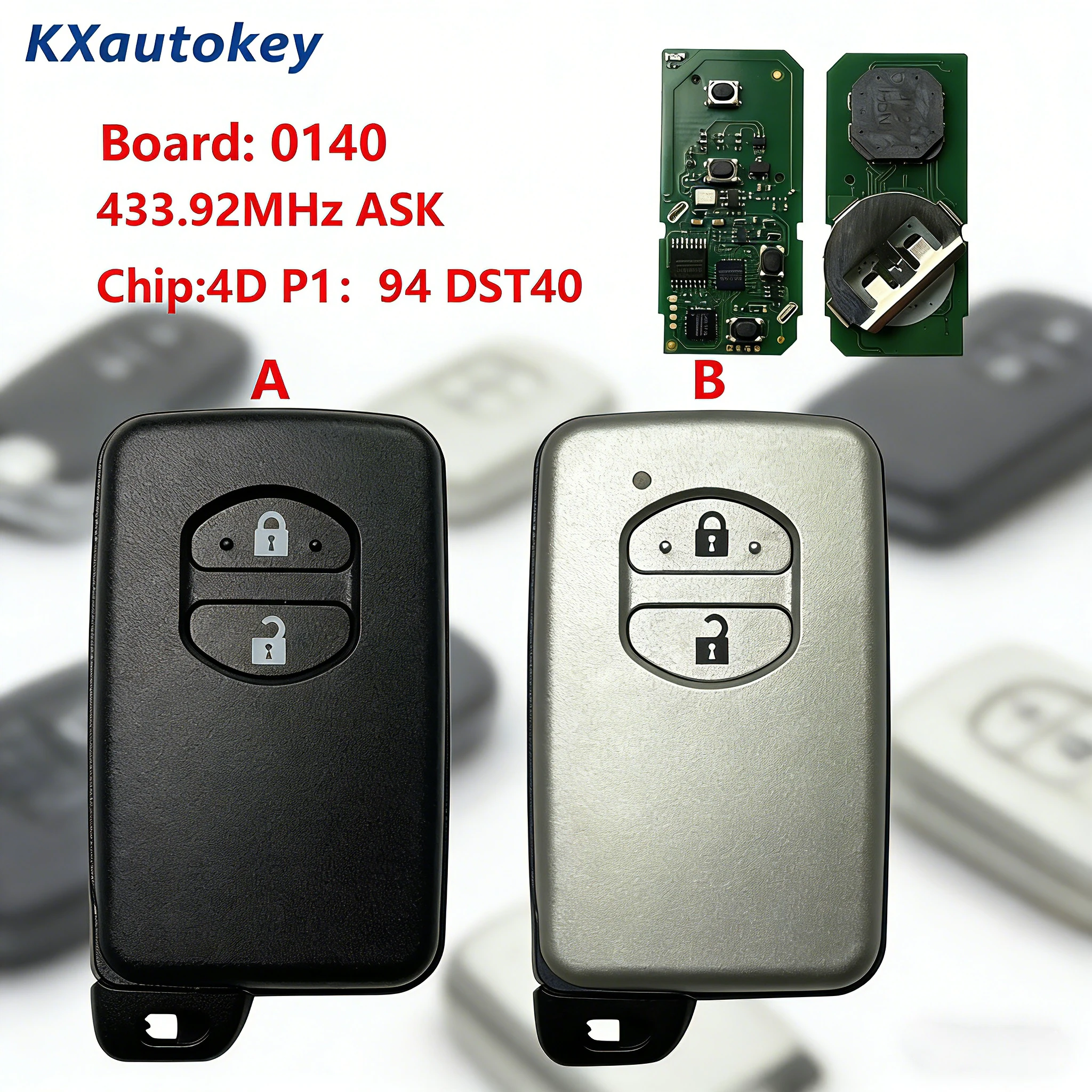 

KXK007060 Для Toyota, 2 кнопки, чип-0140, 4D P1 94 DST40, 433.92 МГц, высокочастотный, прочный, программируемый, неоригинальный автомобильный ключ