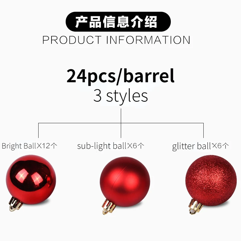 3/4/6/8 cm24 Set di palline di natale palla colorata placcatura in plastica ciondolo albero di natale vacanze di natale decorazioni fai da te