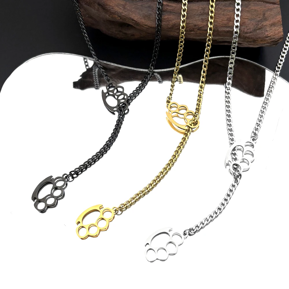 Hiphop Knuckle Duster Curb Chain für Damen und Herren, Edelstahl, silberfarben, Street Rock Rapper, coole DIY-Kampfhalskette, Schmuck – Detail 5