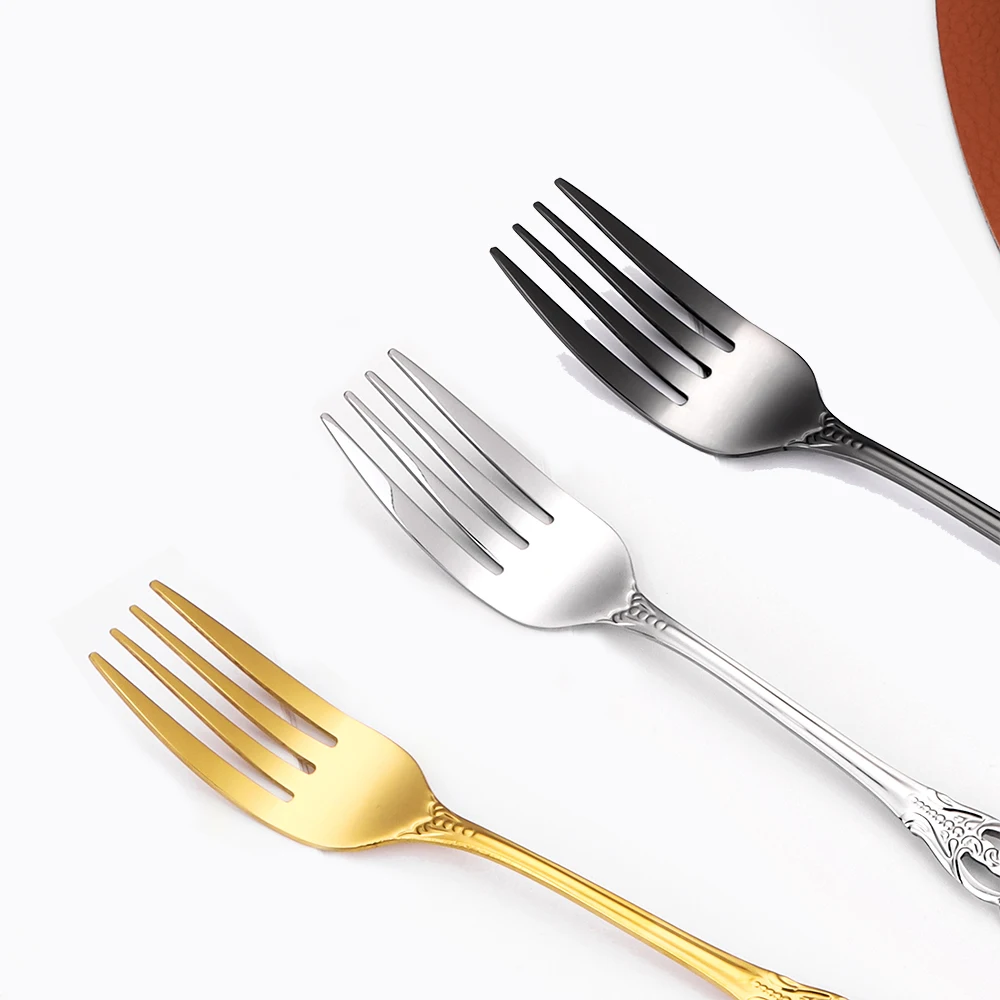 2/4/6/12Pcs Dessert Forks Gold Fruit Fork Stainless Steel Sliver Tableware Cake Snack Salad Fork Mirror Western Black Cutlery