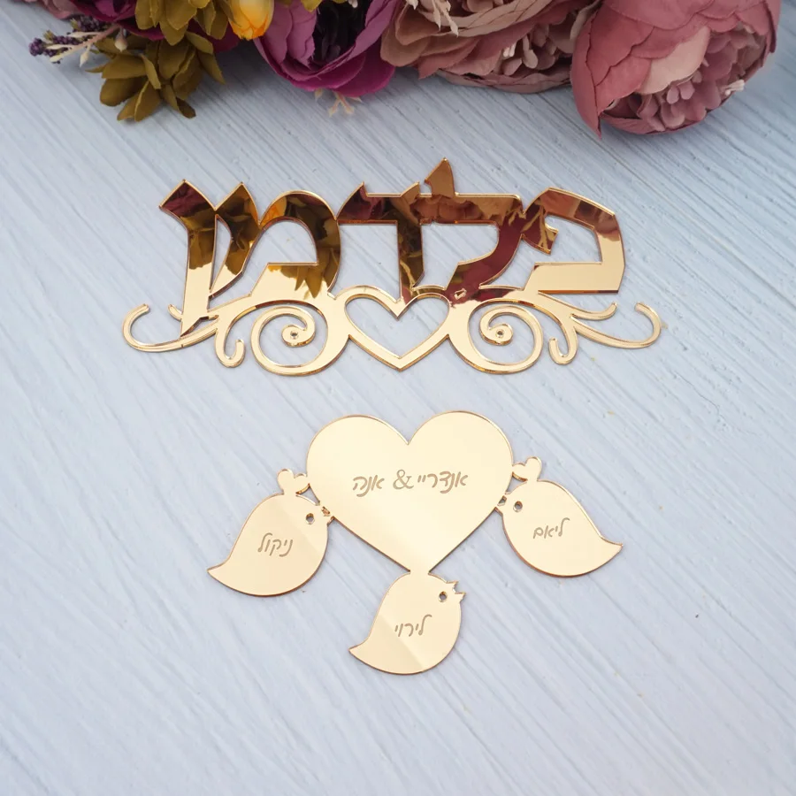 

Custom Hebrew Family Door Sign Hamsa Hand / Heart Personalized Acrylic Entrance Sign Family Doorplate Wall Decoration