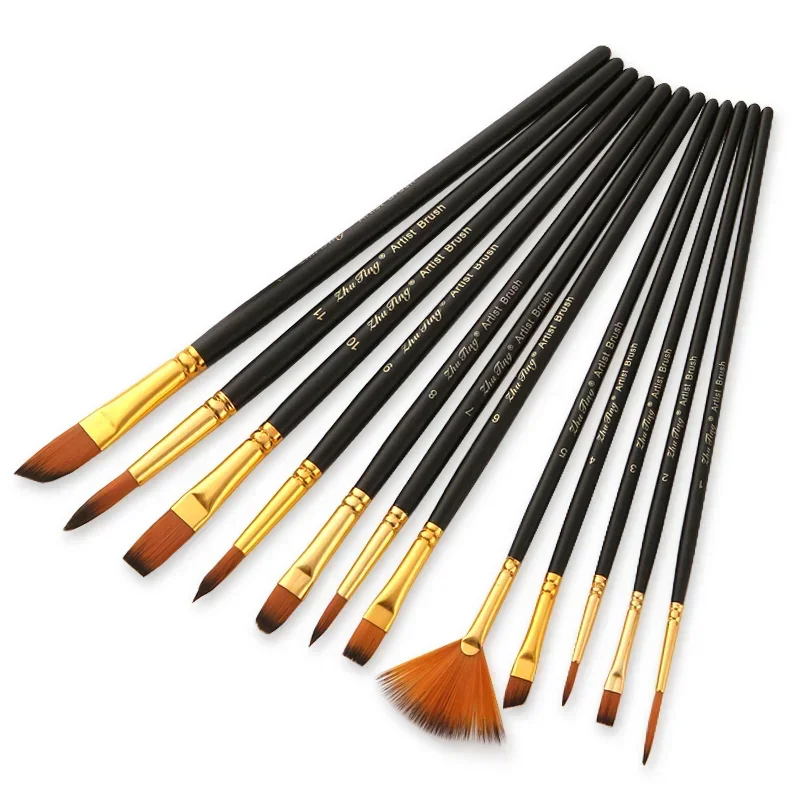 Paint Brush Different Size Black penholder White Nylon Hair Oil Painting Brushes Watercolor Acrylic Drawing Art 12Pcs/Lot