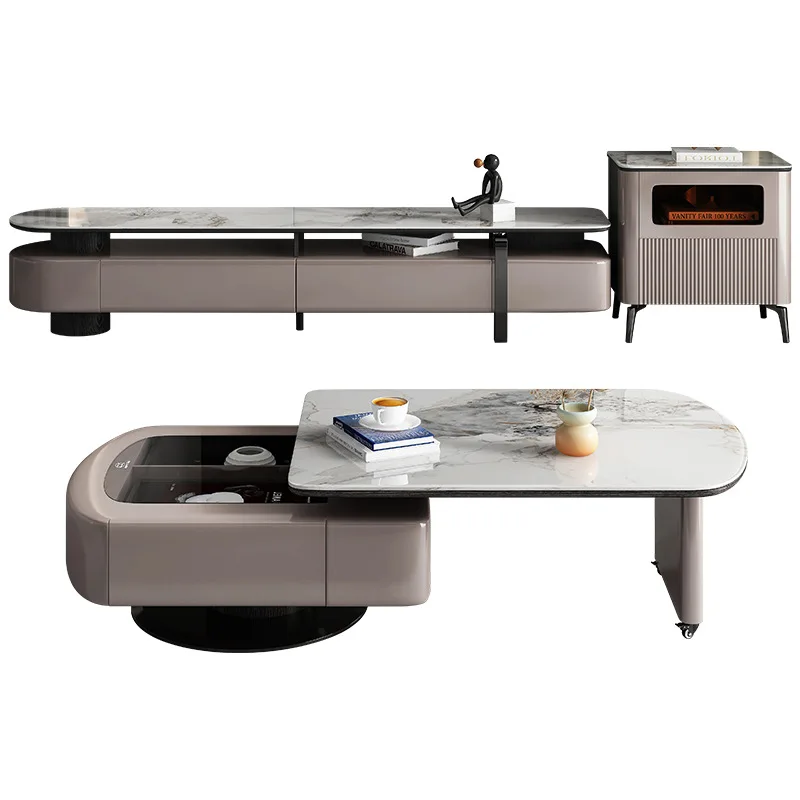 

Italian light luxury rotatable rock slab coffee table TV cabinet creative designer living room minimalist hous