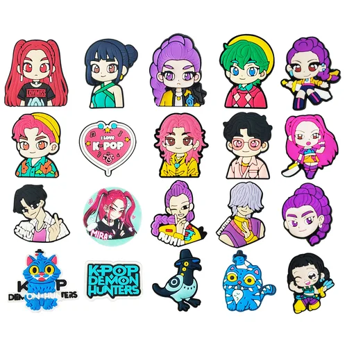 Imagen 2 del producto 36-100 Uds KPop Demon Hunters dijes para zapatos accesorios de PVC DIY zapatos hebilla decoraciones ajuste pulsera fiesta regalos para niños