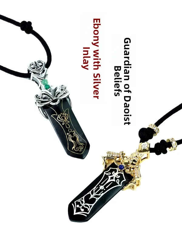 black-ebony-silver-embedded-necklace-taoist-protector-deity-zhao-gongming-five-roads-wealth-god-original-wooden-craft-jewelry