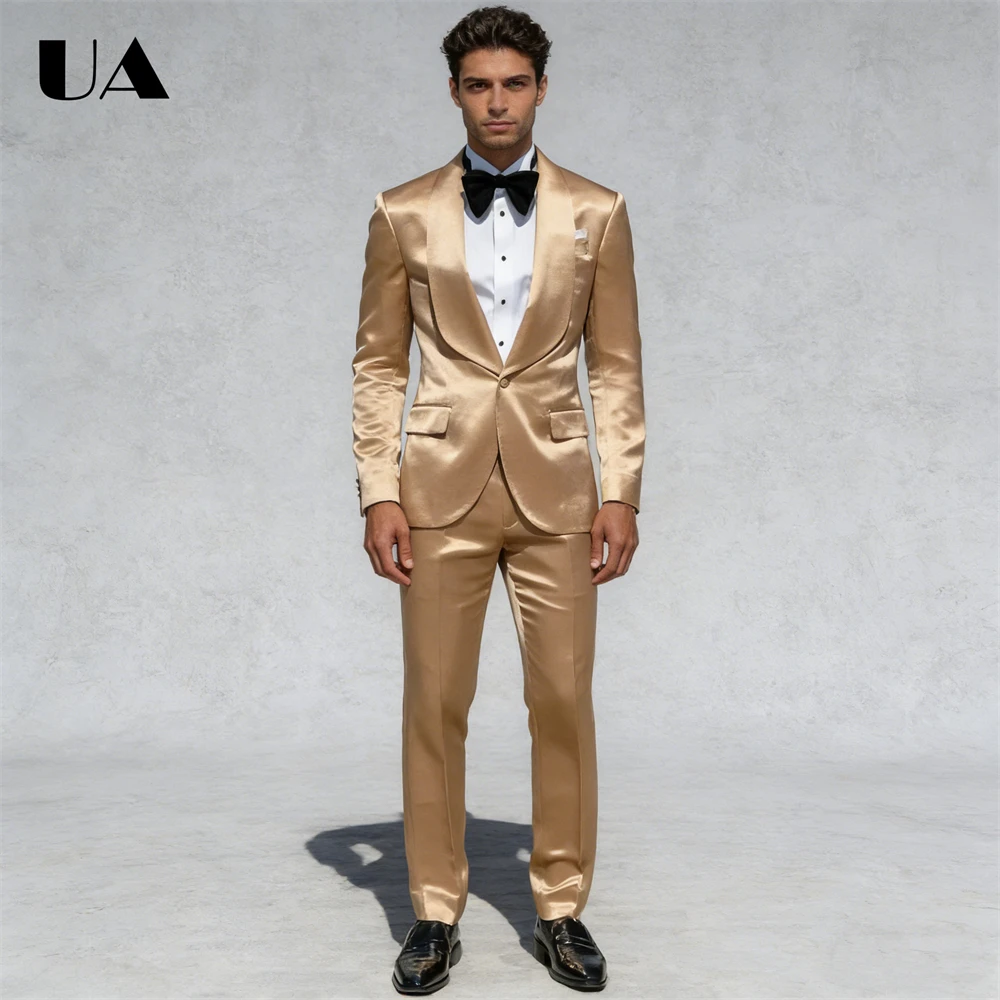 

Dark Champagne Silky Satin Suit Set for Men, Formal Evening Suit Attire Jacket Pants, One Button Suit Jacket Pants XXS-7XL