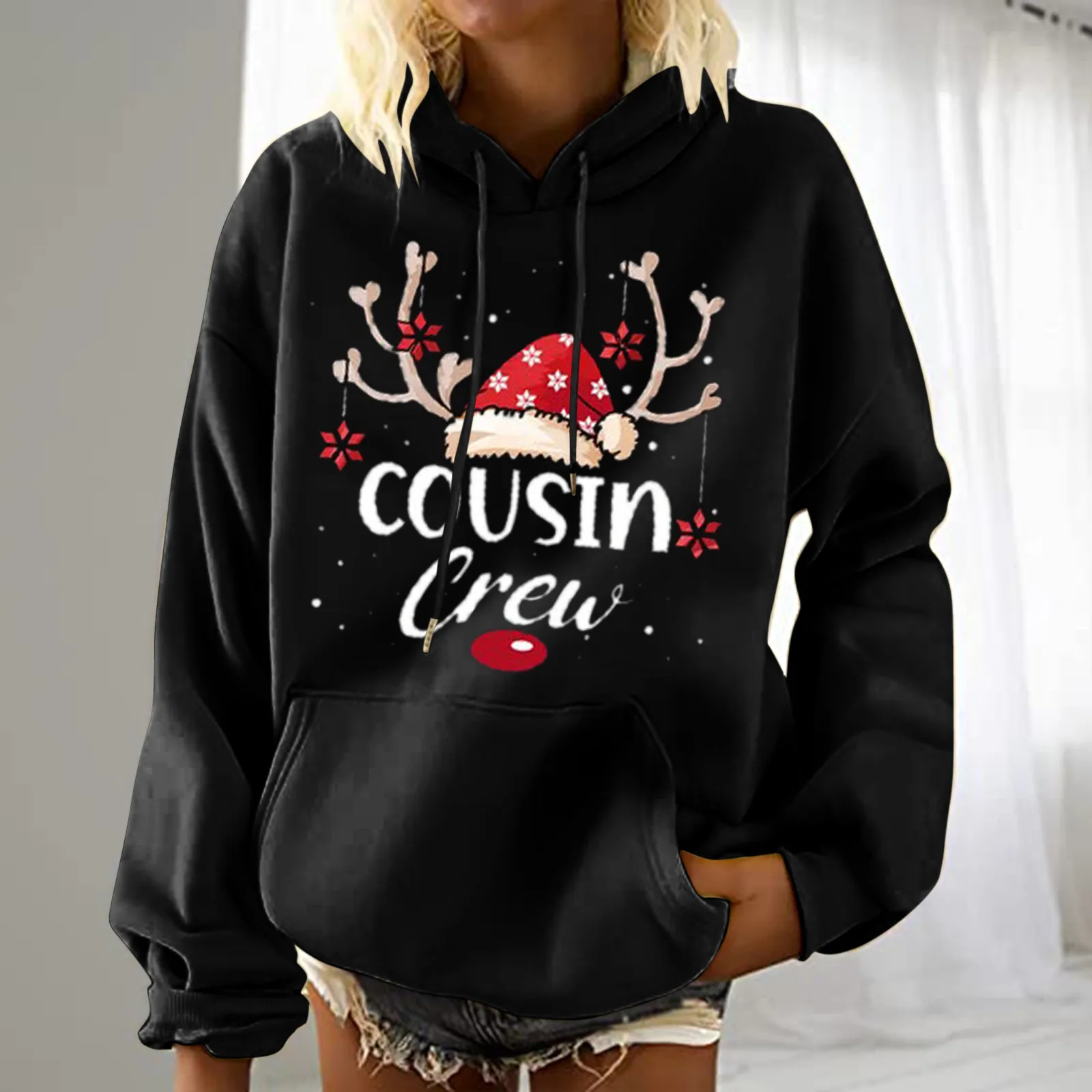 

Long Sleeve Pocket Hoodie Women Sweatshirt Christmas Loose Casual Pullover Letter Print Sportwear High Quality Aesthetic Clothes