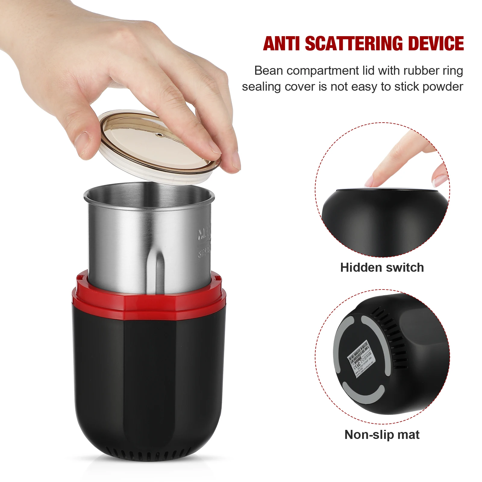 

Electric Coffee Small Grain Bean Grinder For Kitchen Use Efficient Grinding Machine Clean Portable Home Appliances