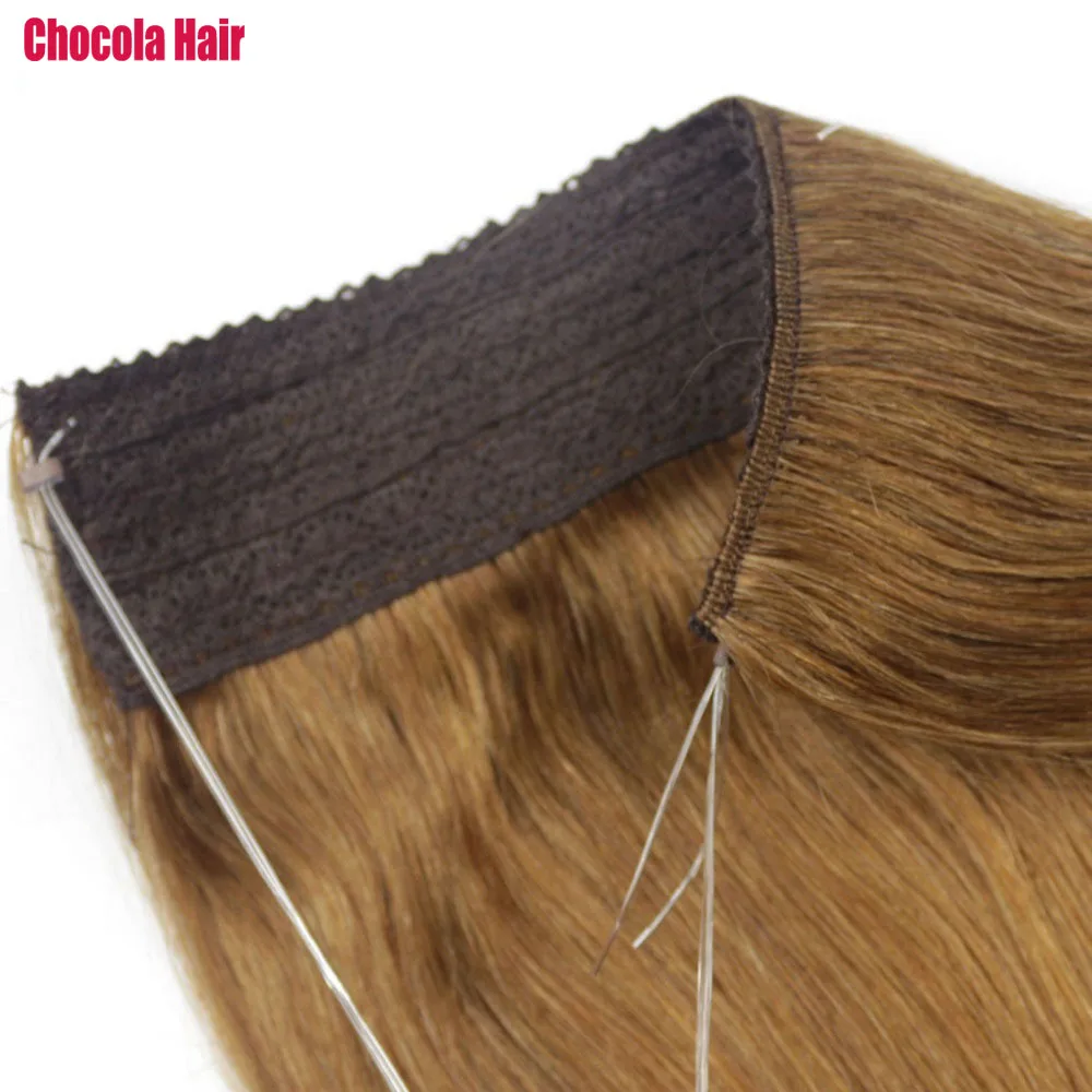 Chocala Brazilian Remy Hair Fish Wire Line in One Piece Set 100% Brazilian Natural Halo Human Hair Extensions No Clip