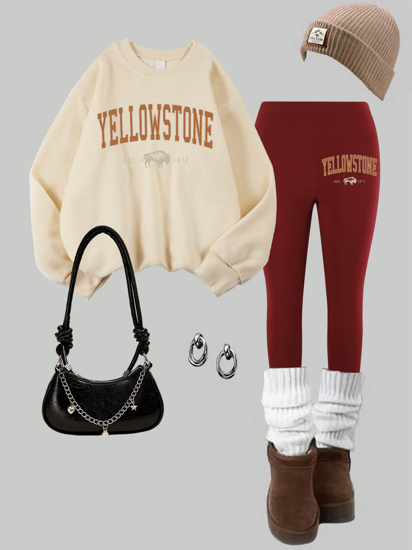 2 peça feminina yellowstone est.1872 gado impresso moletom leggings conjunto casual velo quente calças com capuz outono roupas femininas