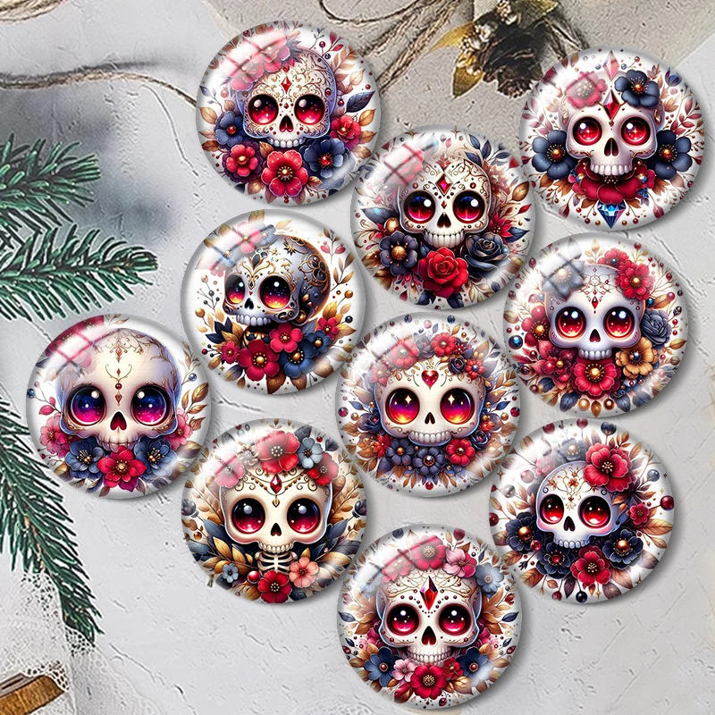 

Флористический клипарт с изображением черепа, стеклянные кабошоны 12/18/20/25 мм, подвески для браслетов, кольца для демонстрации ювелирных изделий, основы для серег, фурнитура для изготовления украшений