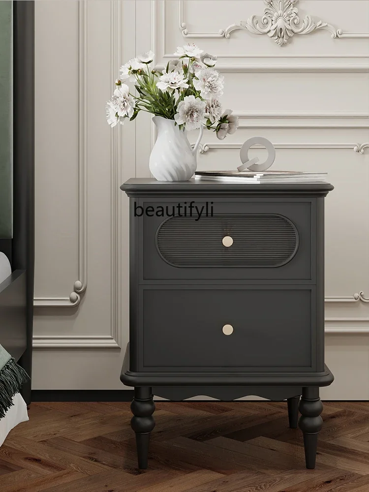 

zxqFrench Vintage Style Bedside Table Home Bedroom Bedside Side Cabinet Design Solid Wood High-Grade Storage Cabinet