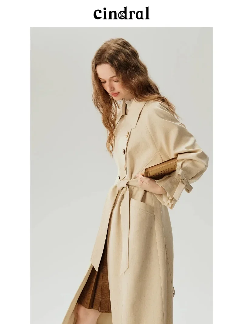 MiiiiX French Elegant Windbreaker Coat Women Trench 2024 Autumn Ruffles Sleeve Waist Loose Outerwear Midi Jacket Female Clothes