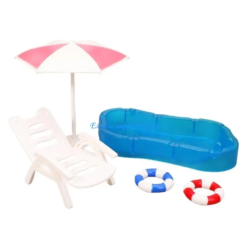 

090B Dollhouses Miniature Poolside Set for Children Imagination Pretend Play Game Toy