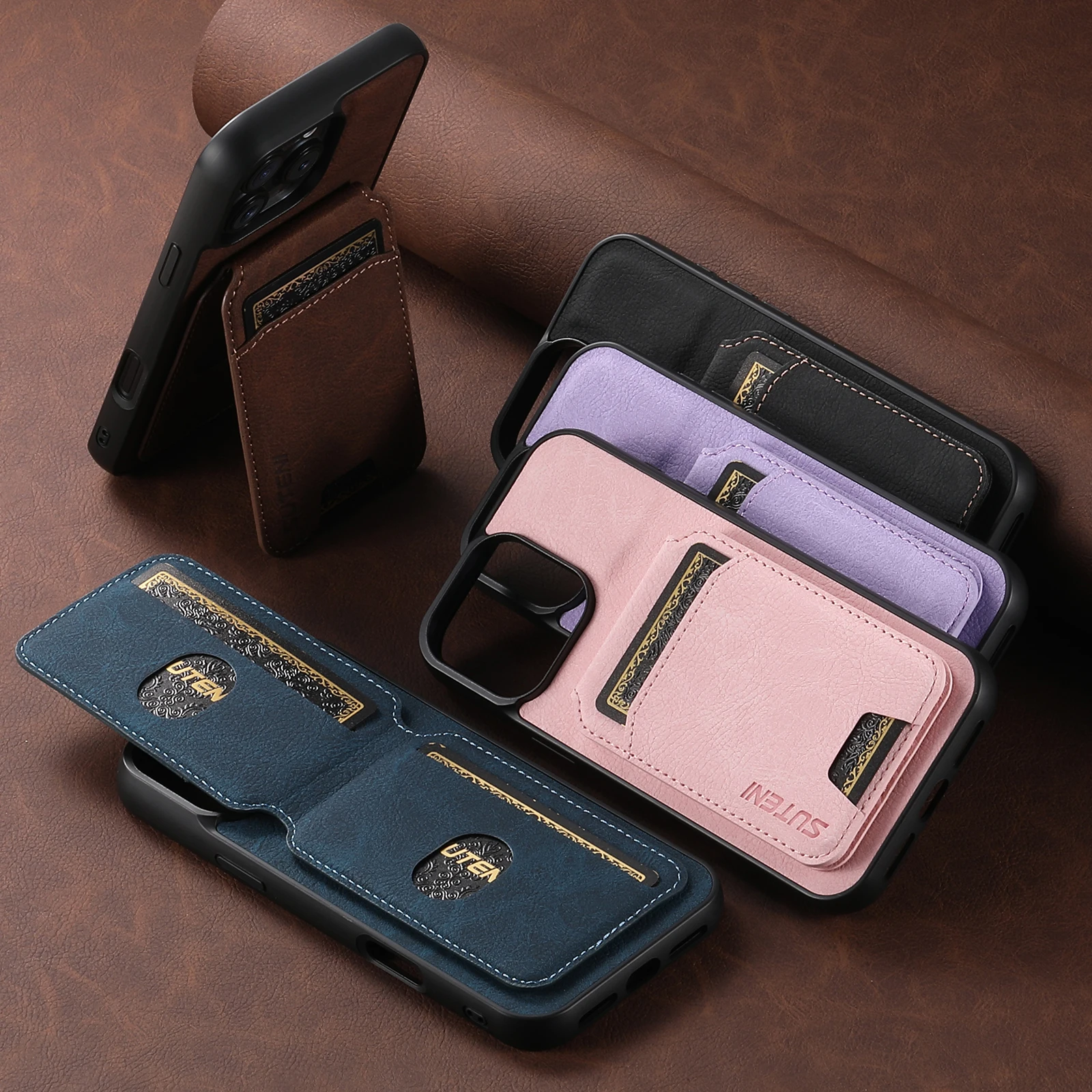 For Apple Iphone 16promax 15 14 13 12 Premium Lychee Leather Removable Magnetic 2-In-1 Card Case Holder Business Shockproof Case