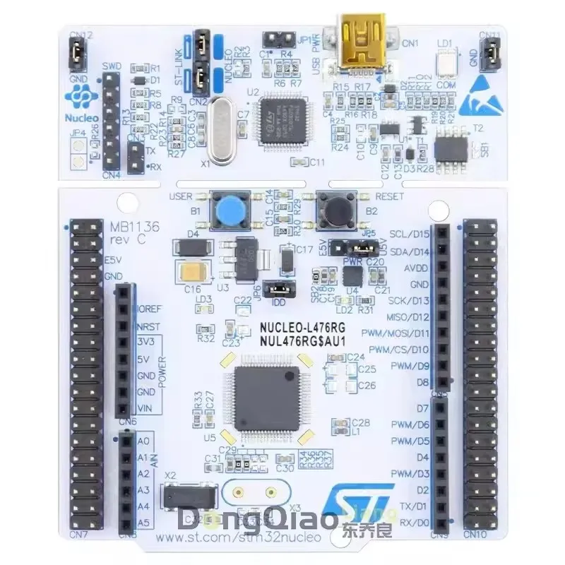 

The off-the-shelf NUCLEO-L476RG uses the STM32L476RGT6 microcontroller STM32 Nucleo-64 development board