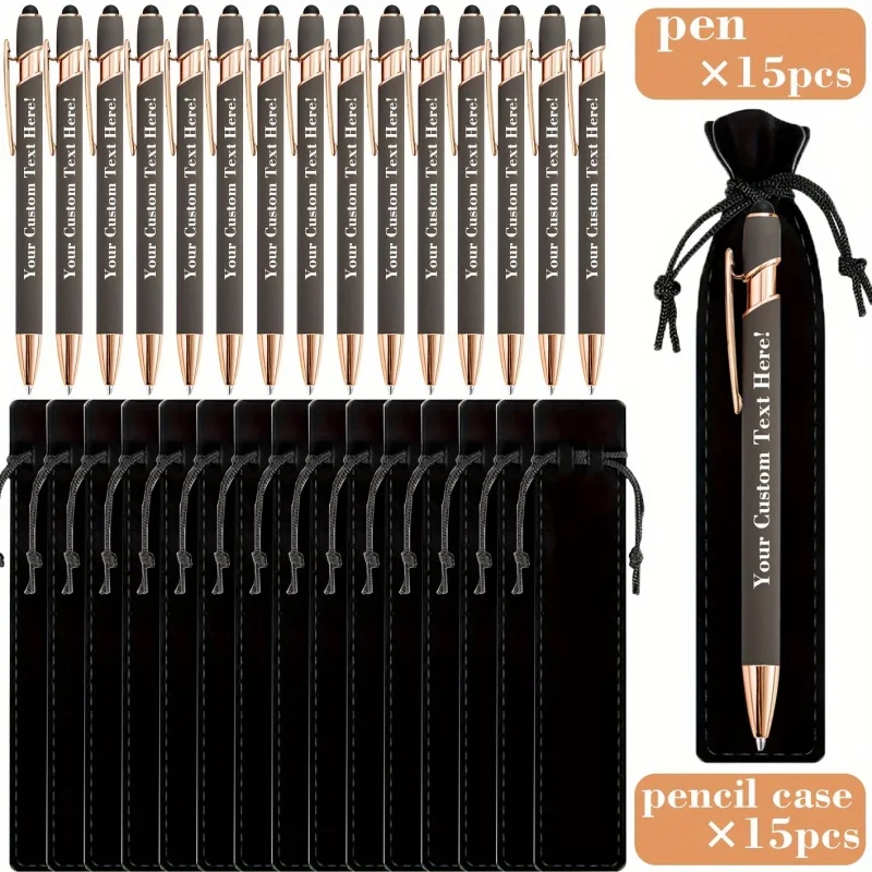 15Sets Customizable Engraved Metal Ballpoint Pens with Durable Case + 15pcs Custom Pen Bags - Bulk Writing Utensils for Business view 4
