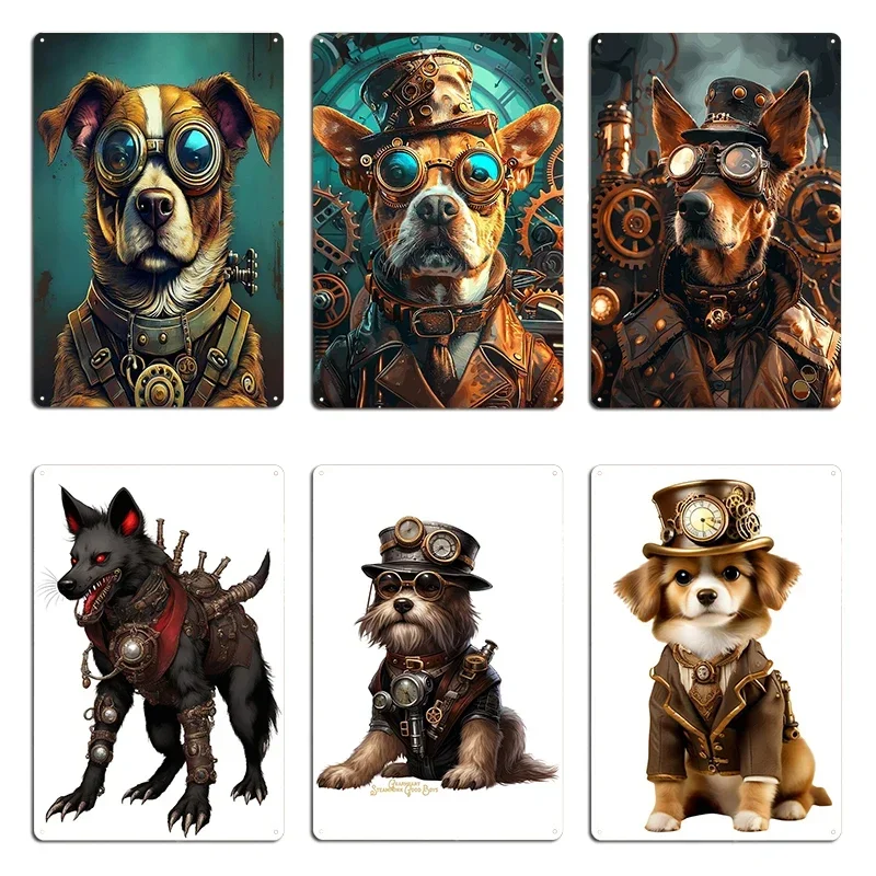 Big Bad Black Wolf Steampunk Animal Dog Metal Iron Club Wall Cave Personalized Tin Sign Poster