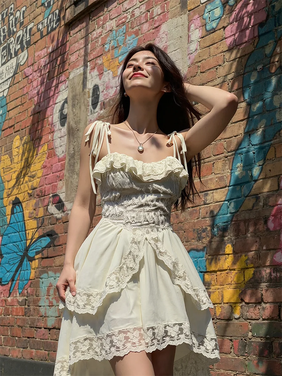 Women'S Dress Applique White Summer Flounced Edge Purple Sheer Drawstring Elasticity Fancy Boho Chic Evening Dance Spring Winter