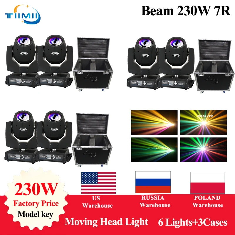 3  Flightcase 6Lyre Beam 230W 7R Moving Head Light Key Screen with Flightcase  DXM Control for Stage Disco Lights Beam 7R  lamp