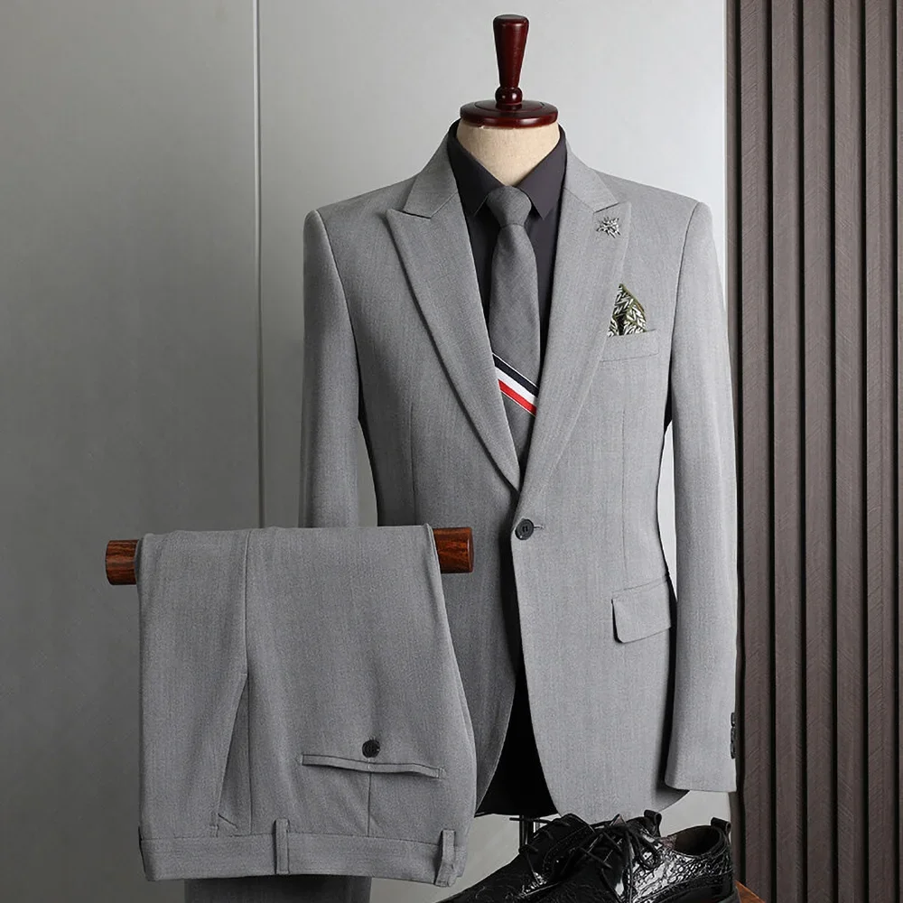 

Chic Peak Lapel One Button Male Suit Slim Fit 2 Piece Fashion Smart Casual Formal Groom Wedding Tuxedo Blazer with Pants 2023