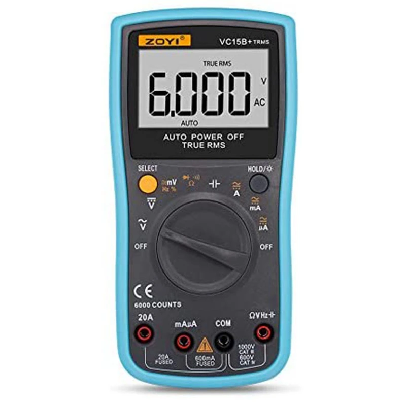 ZOYI VC15B+LCD Display Digital Multimeter Multifunction Voltmeter Ammeter Ohmmeter AC DC Tester 6000 Counts Backlight Auto Range