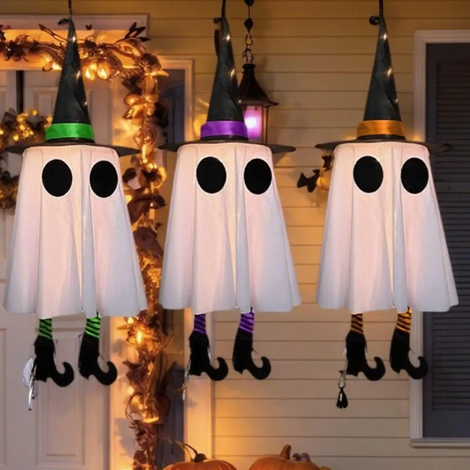 

Украшения на Хэллоуин, 3 шт., уличная подвесная светящаяся шляпа ведьмы с призраком, светодиодная гирлянда, Хэллоуин, призрак, двор, сад, дерево, декор