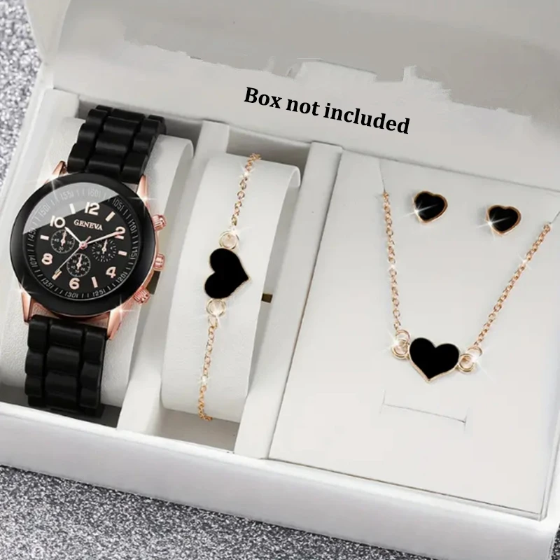 5/6PCS Luxury Watch Women Ring Necklace Earrings Bracelet Set Fashion Heart Butterfly Jewelry Ladies Quartz Wristwatch