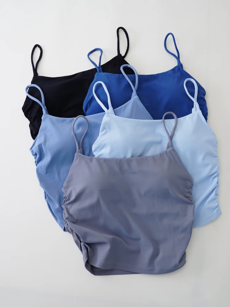 

Женский спортивный бюстгальтер, майка для йоги, нижнее белье для фитнеса, синий универсальный ремень, обнаженная сенсация, собранная накладка на грудь, средняя поддержка