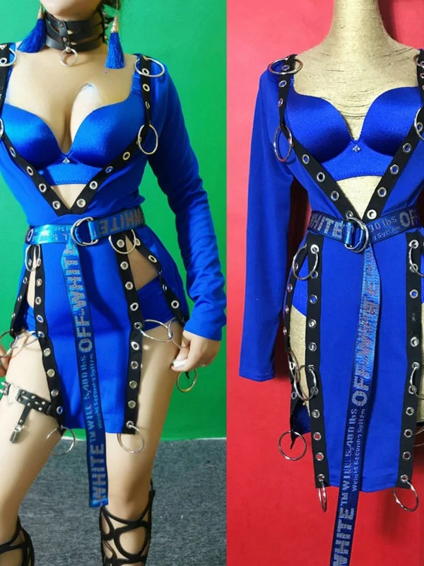 

Stage Performance Outfit Women Singer DJ Set High Slit One-Piece Suit Bgo Dance Iron Ring Par Bar Clothes Spring 2025