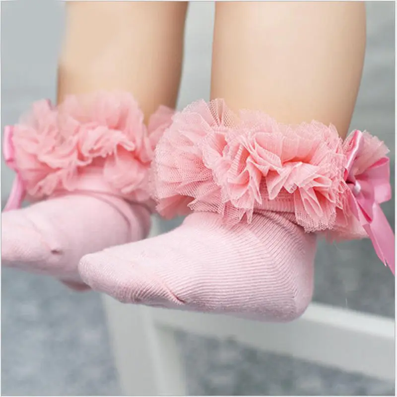 

Floral Baby Knee High Socks Ankle Short Socks Princess Bowknot Lace Cotton Toddler Baby Girls Kids Ruffle Frilly Trim Big Kids