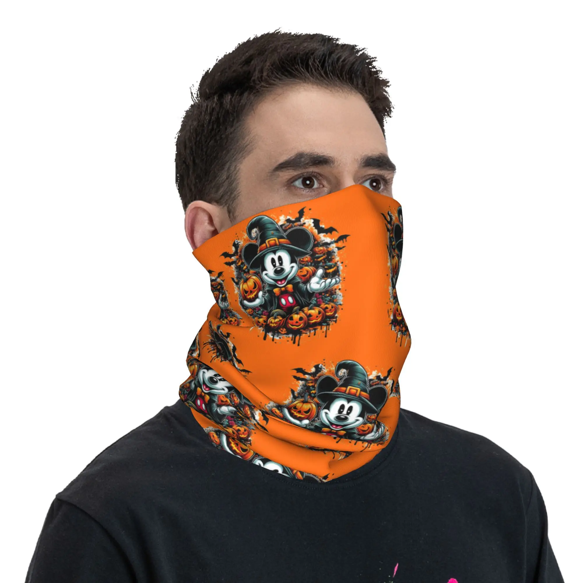 Personalizado halloween mickey mouse abóbora bandana pescoço gaiter proteção uv rosto cachecol capa das mulheres dos homens bandana tubo balaclava