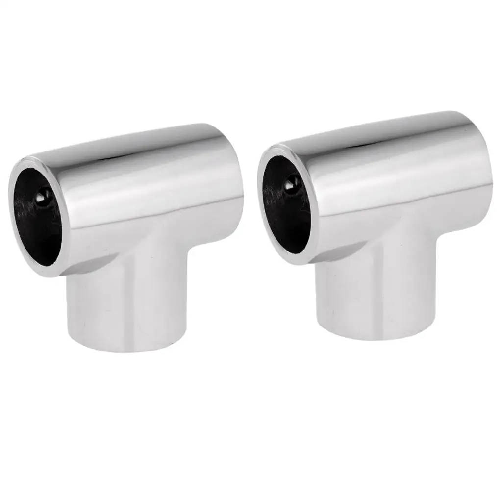 2x Polished Boat Yacht Rail 1 inch Tee Fittings - Marine Grade 316 Stainless Steel