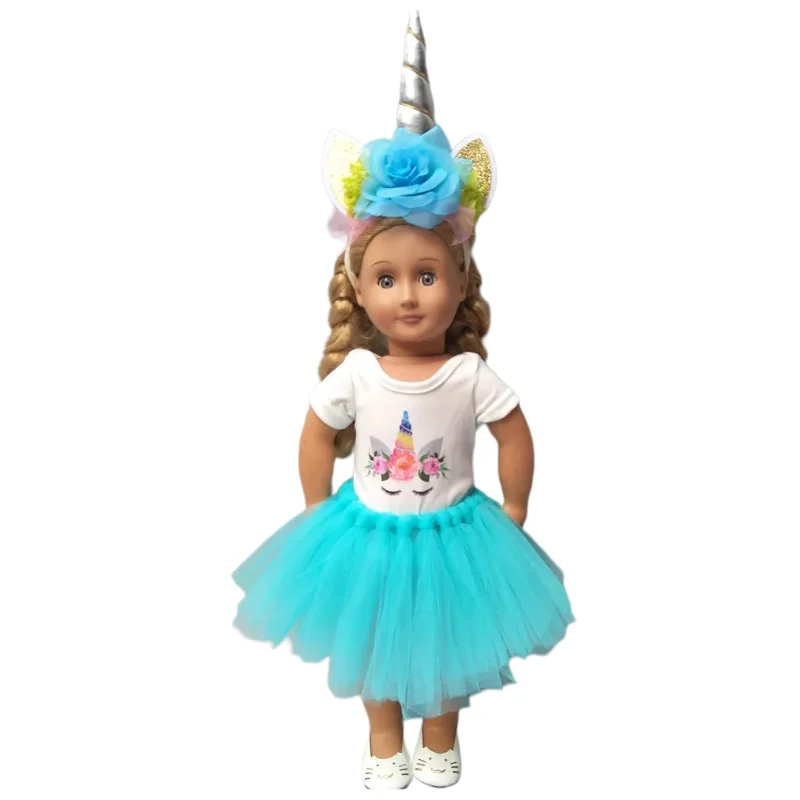 Doll Clothes Set for 43cm Born Baby Doll Unicorn Tutu Dress Doll Head Band for 18 Inch Doll Dress Clothes Set