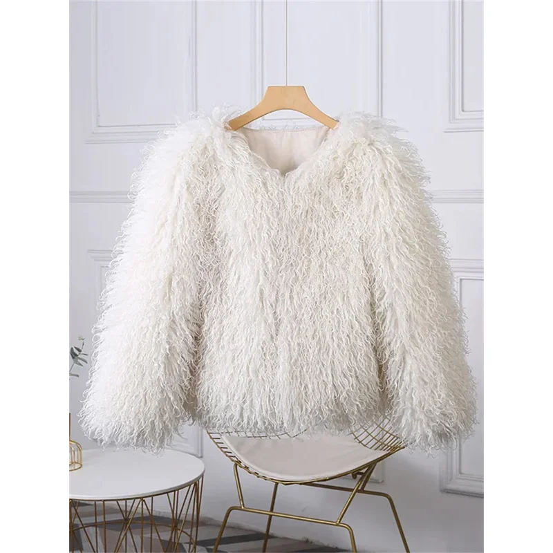 JINIA Women Fluffy Faux Fox Fur Hat Overhat Winter Loose Luxury Long Night High Wait Patchwork Coat Women's Outwear 2025