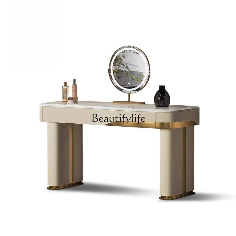 

Italian Minimalist Dressing Table Gold Bedroom Modern Light Luxury High-end Marble Integrated Makeup Table