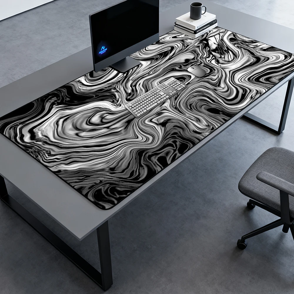 Monochrome Liquid Mouse Pad Gamer Mat Gaming Full Desk Mat 140x60 Black White Abstract Pattern Nonslip Accessories Table Mat