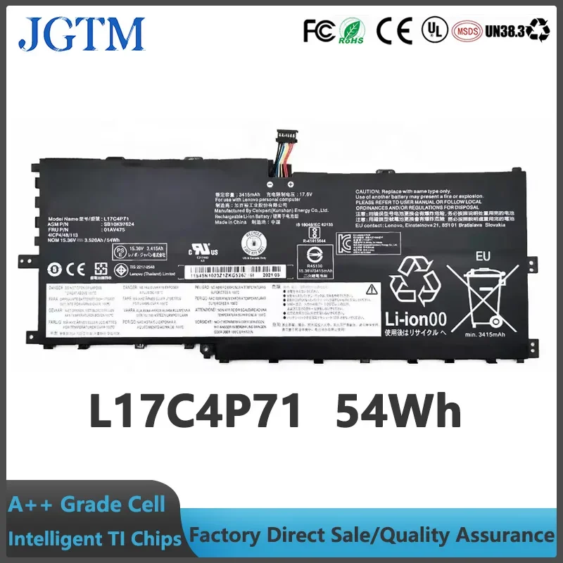 L17M4P71 11.36V 54Wh Laptop Battery for Lenovo ThinkPad X1 Yoga 3rd Gen 2018 Series Notebook L17M4P73 01AV499 L17C4P71 01AV475