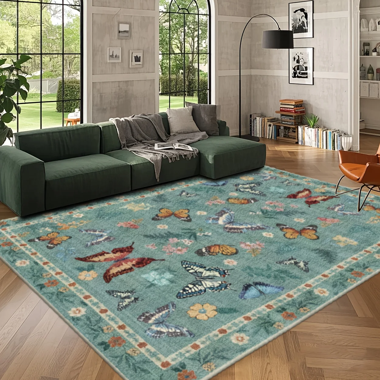 Vintage Elegance Area Rug Rich Emerald Tone Ground Covering For Office Reception Hall Housewarming Gift Idea