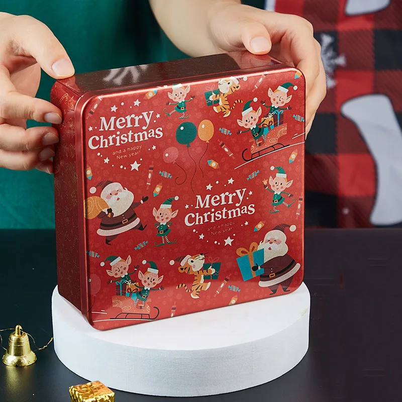 Cartoon Christmas Candy Gift Packaging Box Exquisite Printing Make Up Organizer Container Large Square Metal Biscuit Storage Box