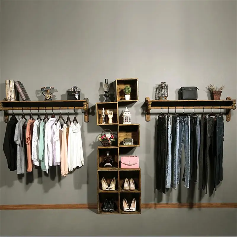 ‌Vintage Wall Gallery Shelf,Solid Wood Entryway Coat Organizer,Boutique Handbag&Shoe Display Rack,Floating Decor Shelving System