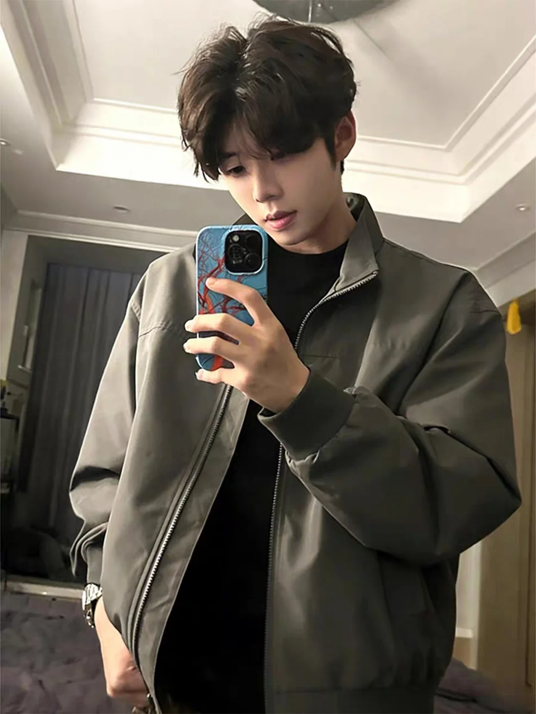 

Deep ey American Sle Flight Jaet Men's ort Coat Spring Anti-Wind Waterproof Stand Collar Bomber Jaet Cleanfit Outer...