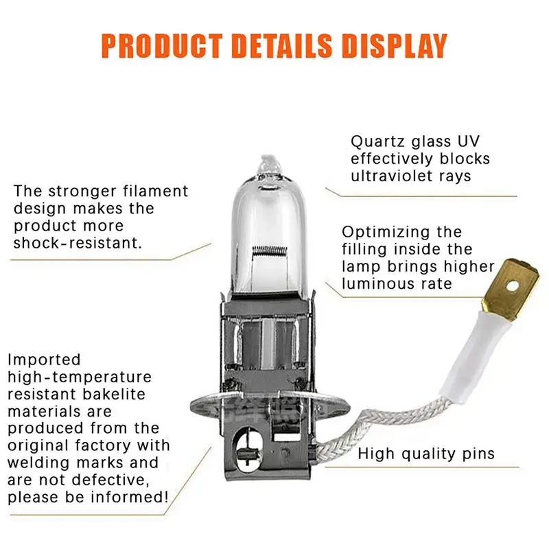 H3 Car Truck Halogen Headlight Bulb With 12V 24V Compatibility Tungsten Wire Perfect For Auto Headlight Replacement