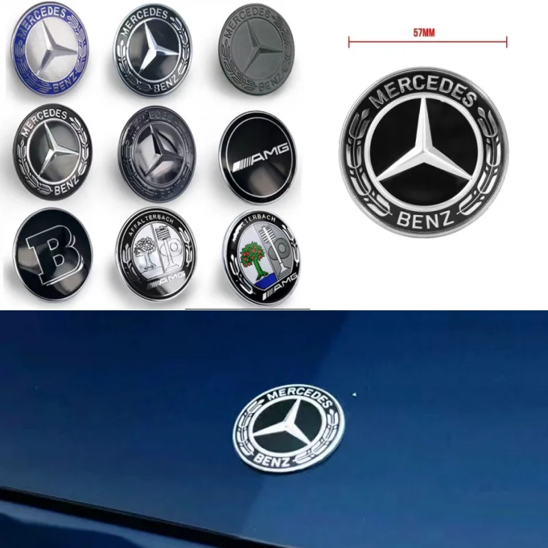 57mm Star Flat Hood Bonnet Logo For Mercedes Benz W204 W124 W201 W202 W212 W220 W205 Emblem Badge stickers automobile Accessorie