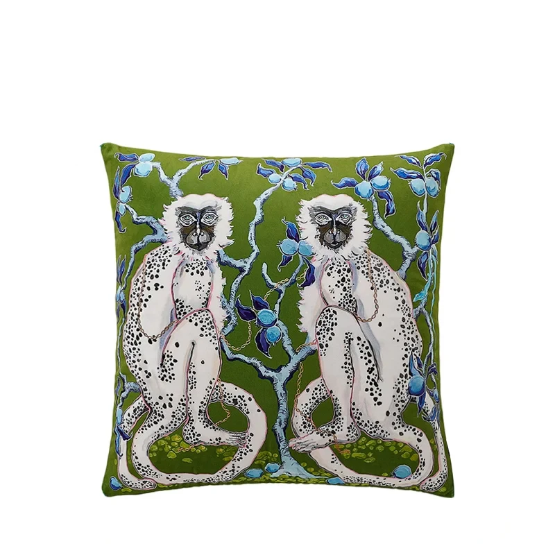 1pc White Monkey Cushion Cover Animal Print Soft Polyester Cute Chinese Style for Sofa Bedroom Living Room Home Decoration - view 4