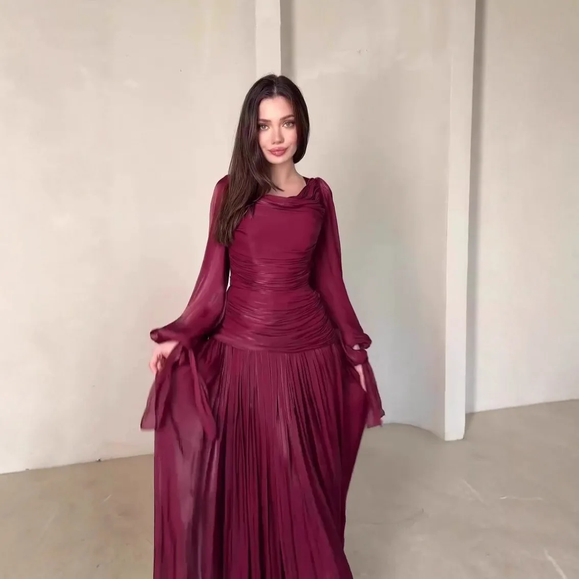 Damenkleid Lange Kleider A-Linie Vestidos Stehkragen Laternenärmel Elegant Taillierte Passform Party Abend Y2k Streetwear Schnürung 2026