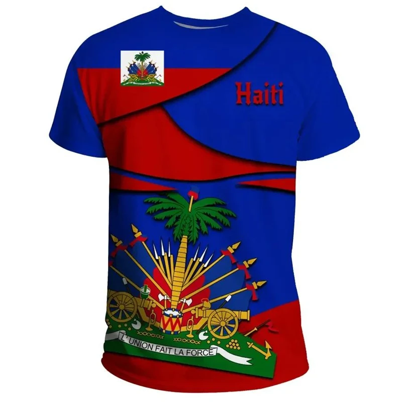 Haiti Flag Print T-shirt Women Men Fashion Street Outdoor Short Sleeve T Shirts Hawaii Style Casual Graffiti Striped Tee Top