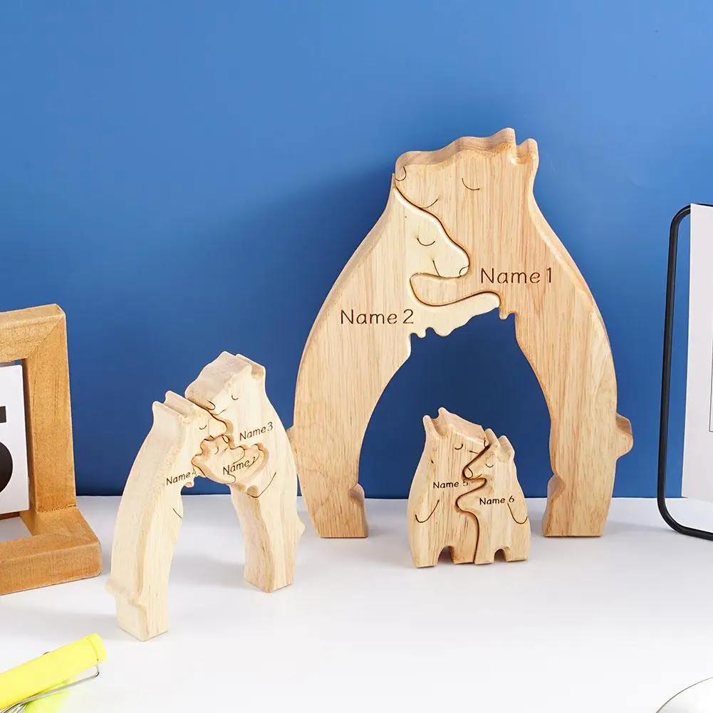 Personalized Name Puzzle Customized Cute Bear Wooden Puzzle Toys For Home Ornament Creative Art Gifts For Baby Boy Girl